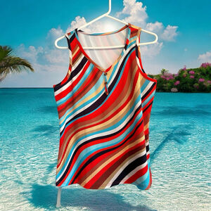 Hippie Abstract Stripe Tank Top Womens M Multicolor 60s Summer Sleeveless Blouse
